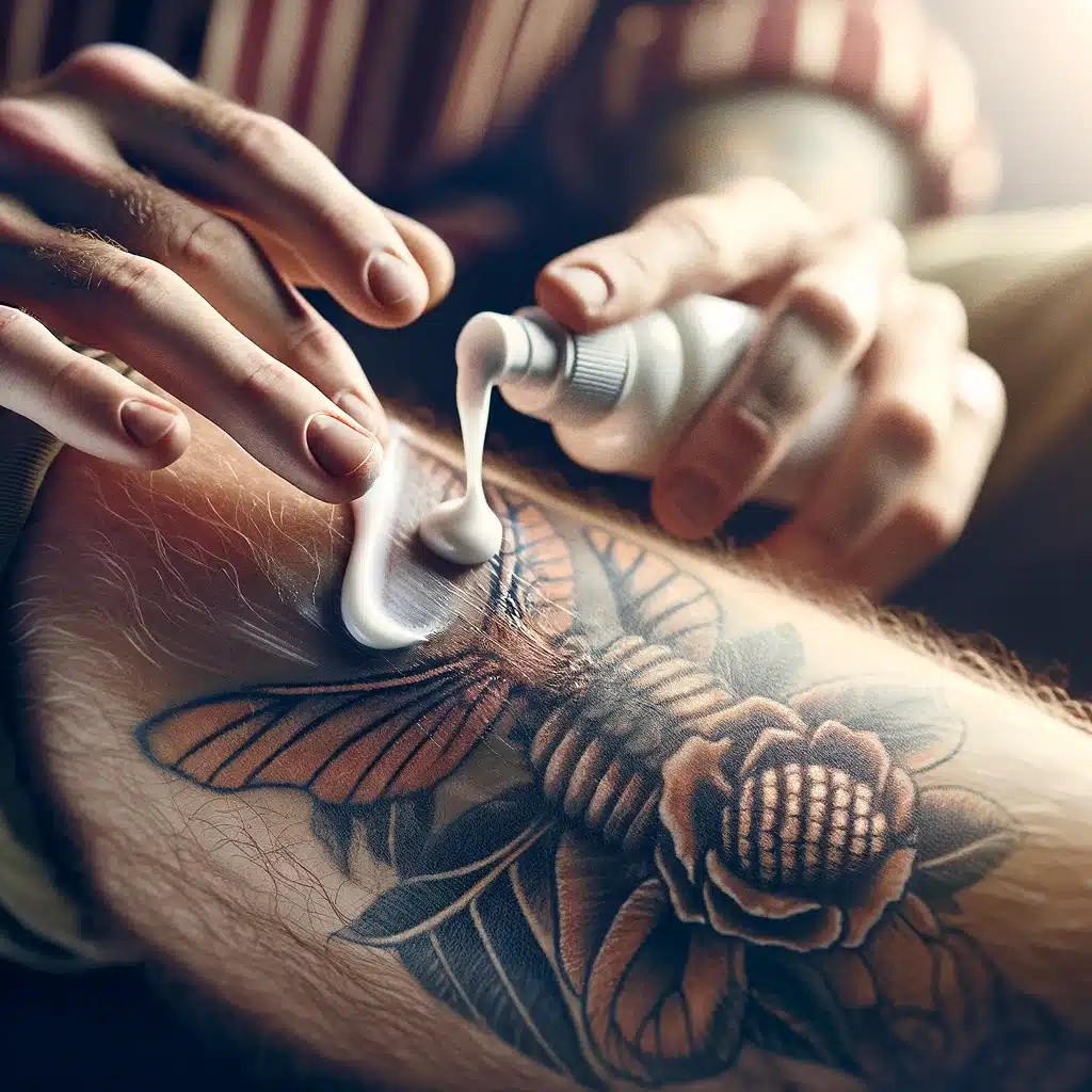 a close up of a person holding a tattoo