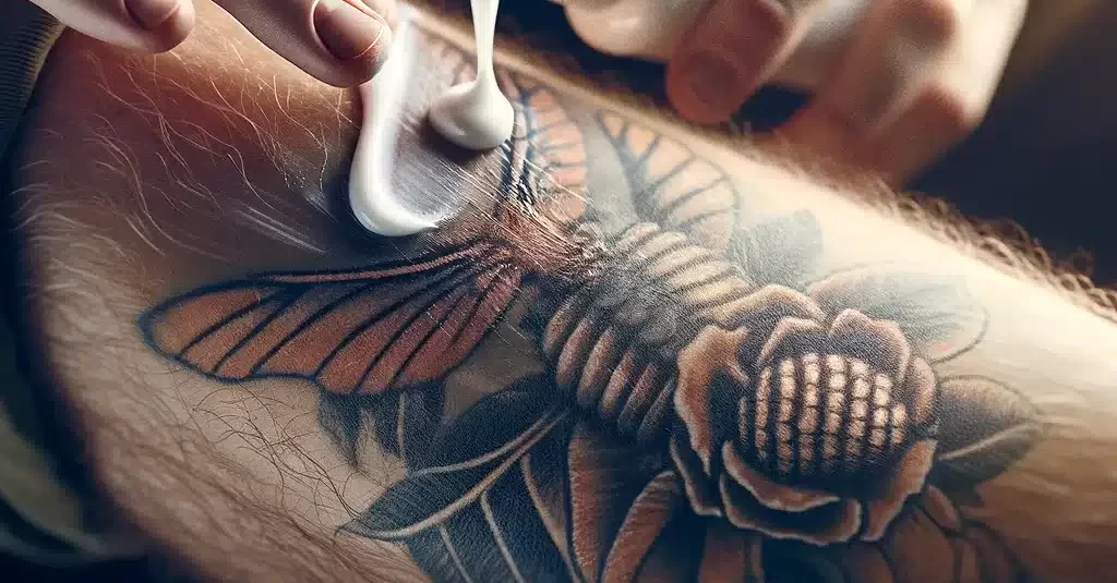 a close up of a person holding a tattoo